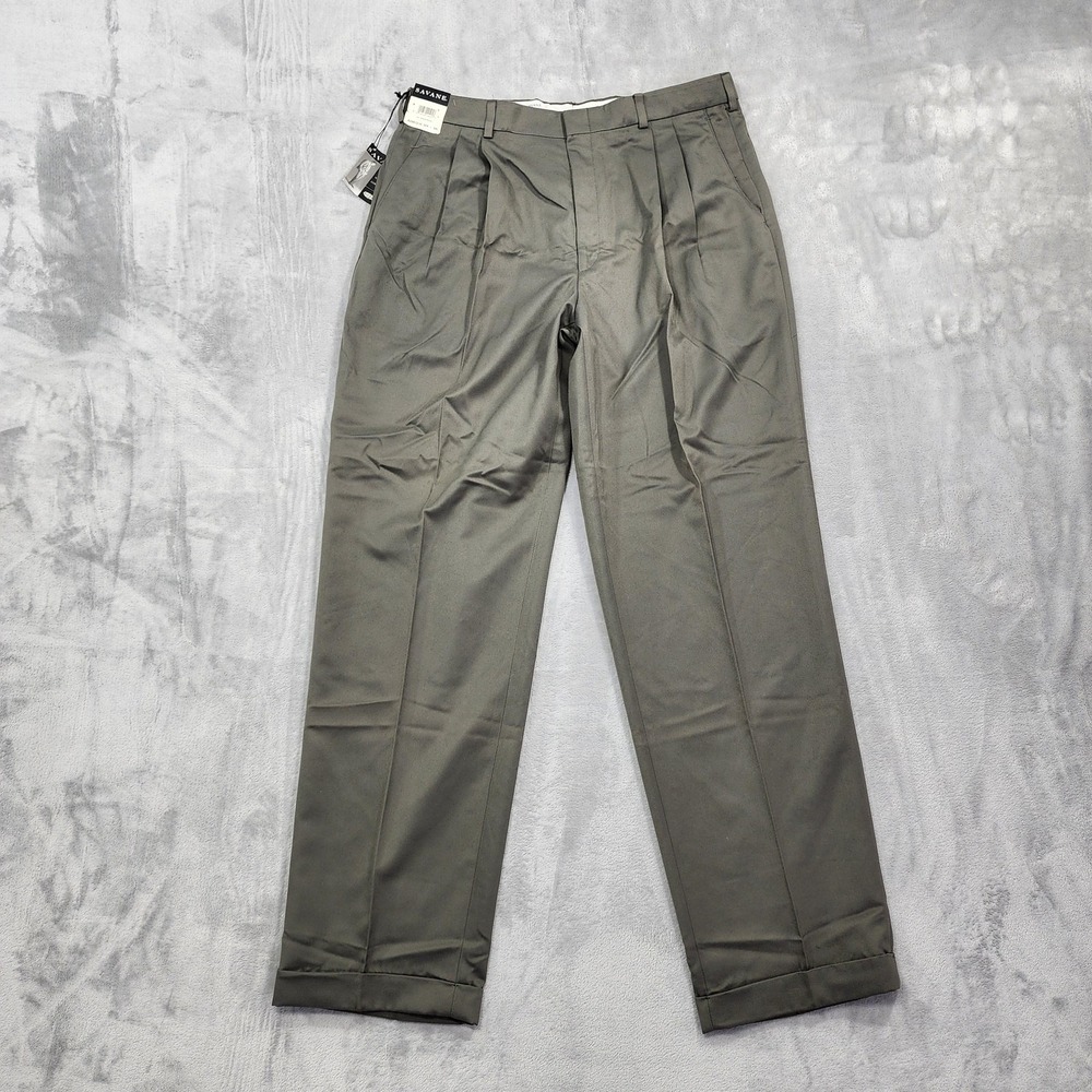 NEW Savane Pants Mens 36x34 Green Classic Pleated Dress Microfiber Wrinkle Free